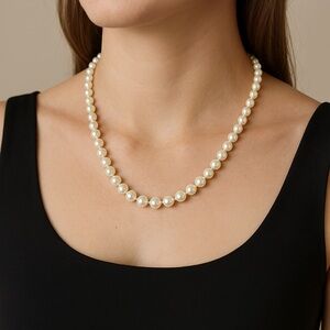 Faux Pearl Necklace White beads 16” long